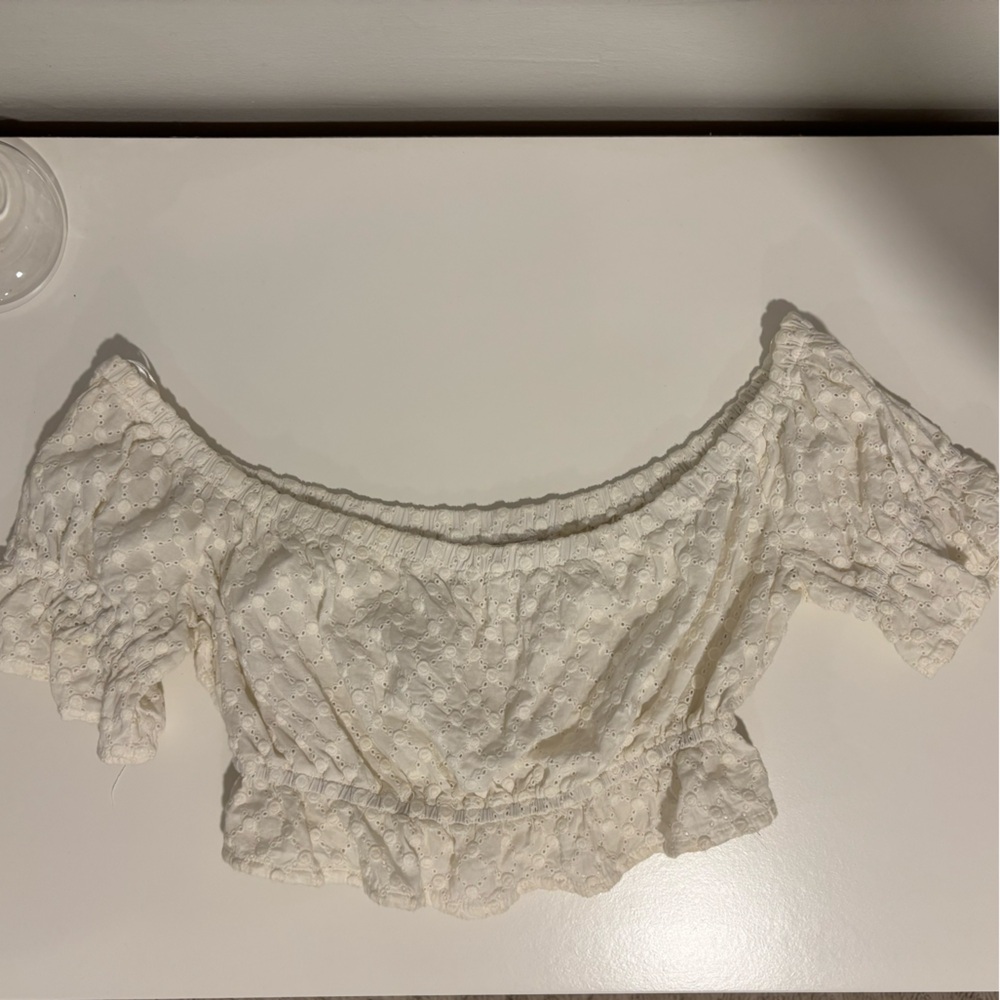 Cropped white off-the-shoulder top